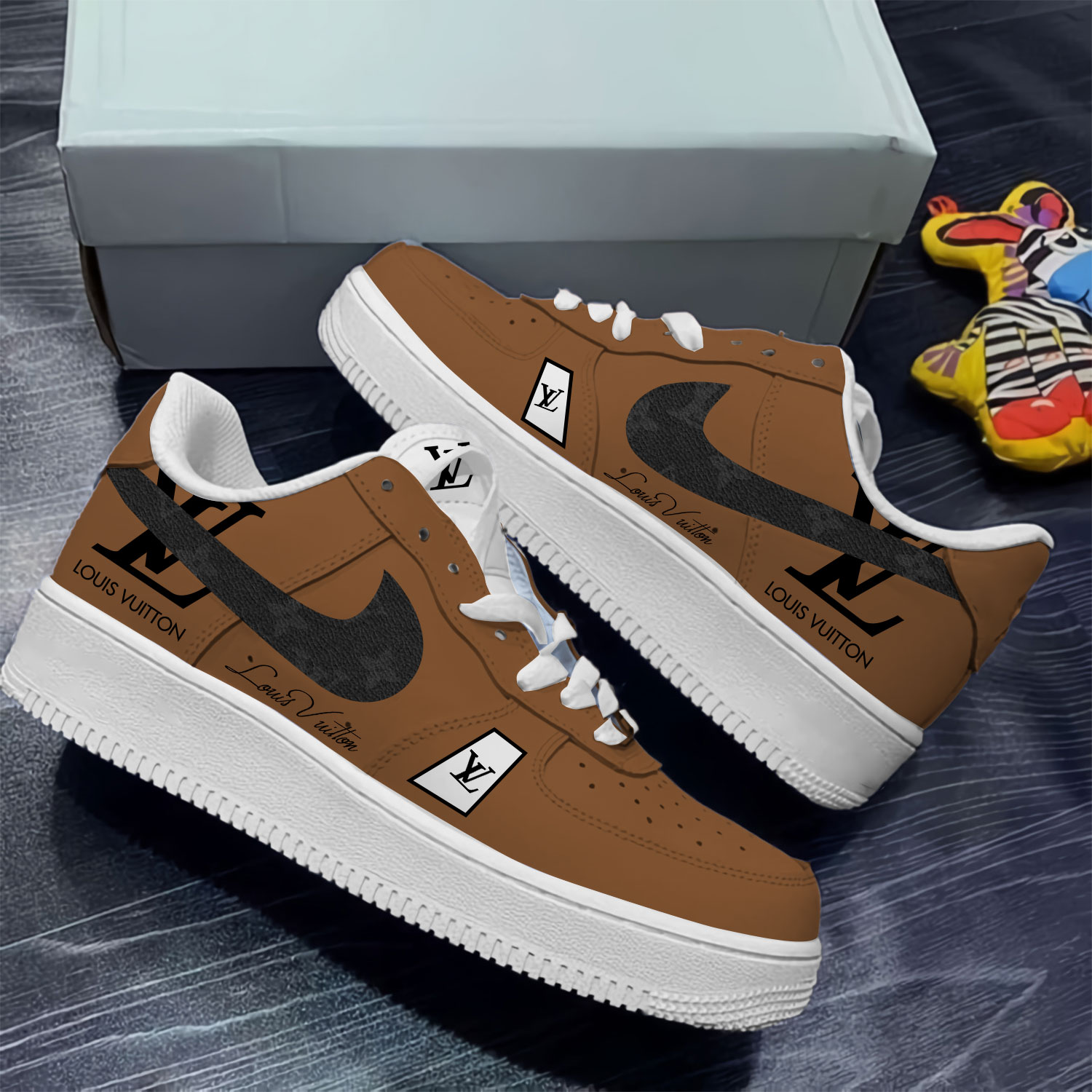 Louis Vuitton Nike Brown Luxury Brand Air Force 1 Sneakers Premium Fashion Style Shoes Limited Collection For Men Women