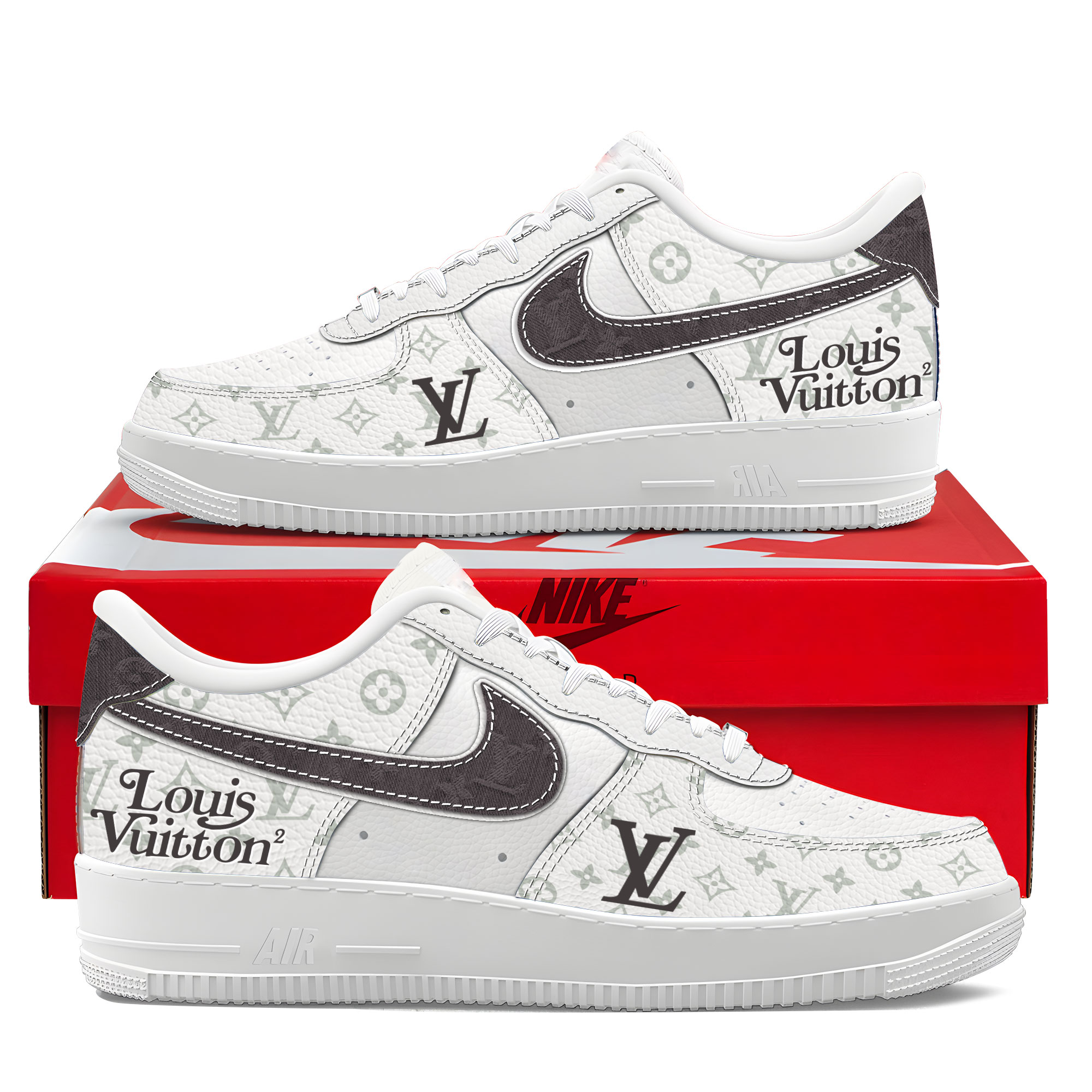 Louis Vuitton Nike White Luxury Brand Air Force 1 Sneakers Premium Style Shoes Limited Fashion Collection For Men Women