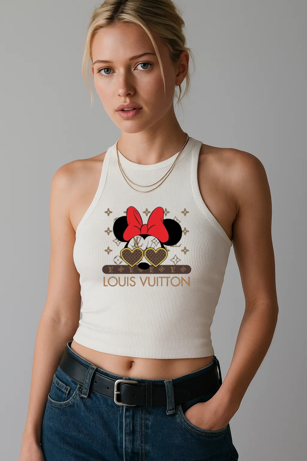 Louis Vuitton LV Minnie Mouse White Luxury Brand Premium Women's Tank Tops Special Fashion Collection Outfit For Women