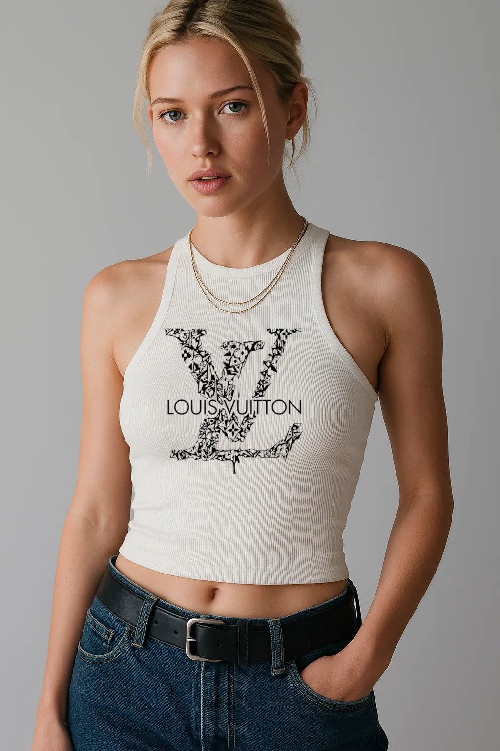 Louis Vuitton LV Logo White Luxury Brand Premium Women's Tank Tops Special Fashion Collection Outfit For Women