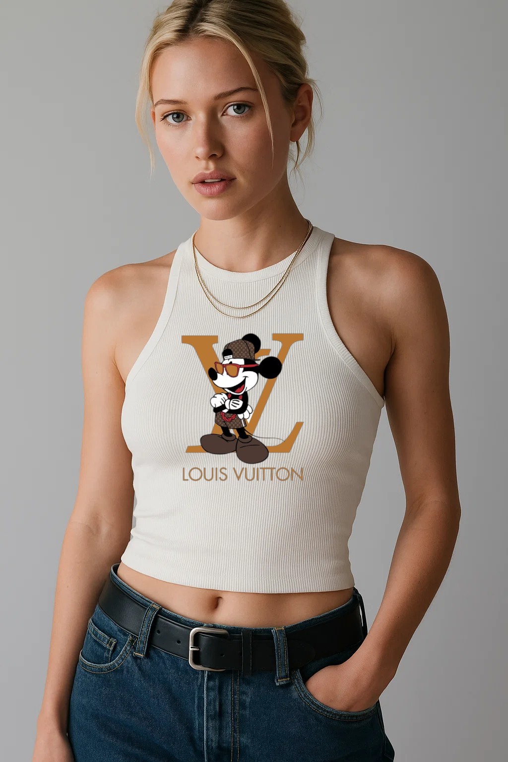 Louis Vuitton LV Mickey Mouse White Luxury Brand Premium Women's Tank Tops Special Fashion Collection Outfit For Women