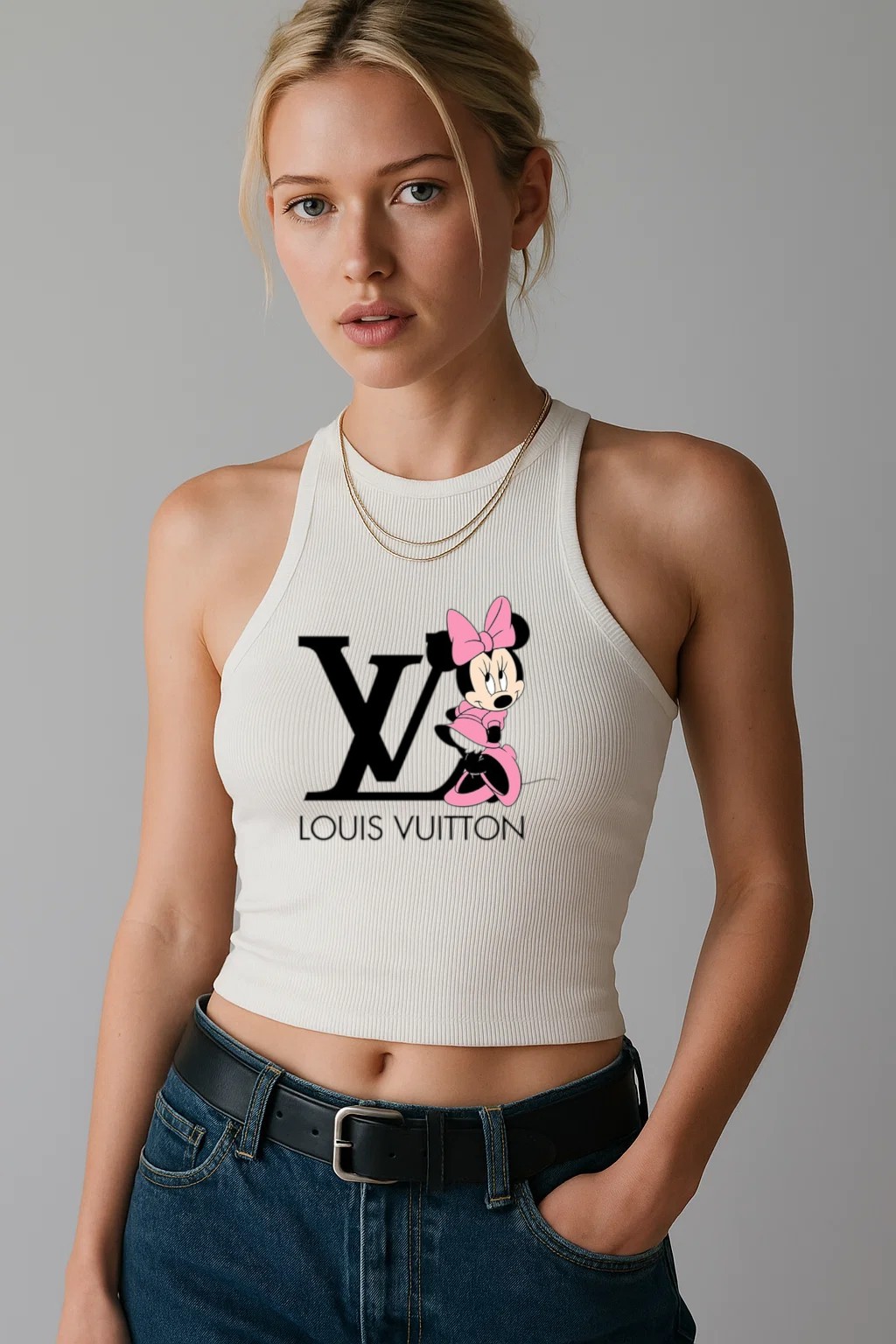 Louis Vuitton LV Logo Minnie Mouse White Luxury Brand Premium Women's Tank Tops Special Fashion Collection Outfit For Women