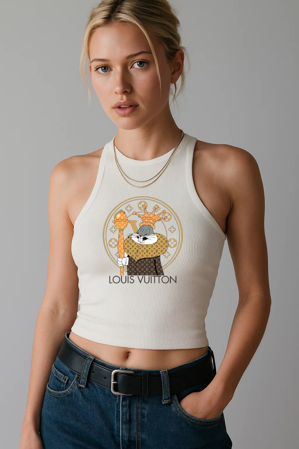 Louis Vuitton LV Bugs Bunny White Luxury Brand Premium Women's Tank Tops Special Fashion Collection Outfit For Women