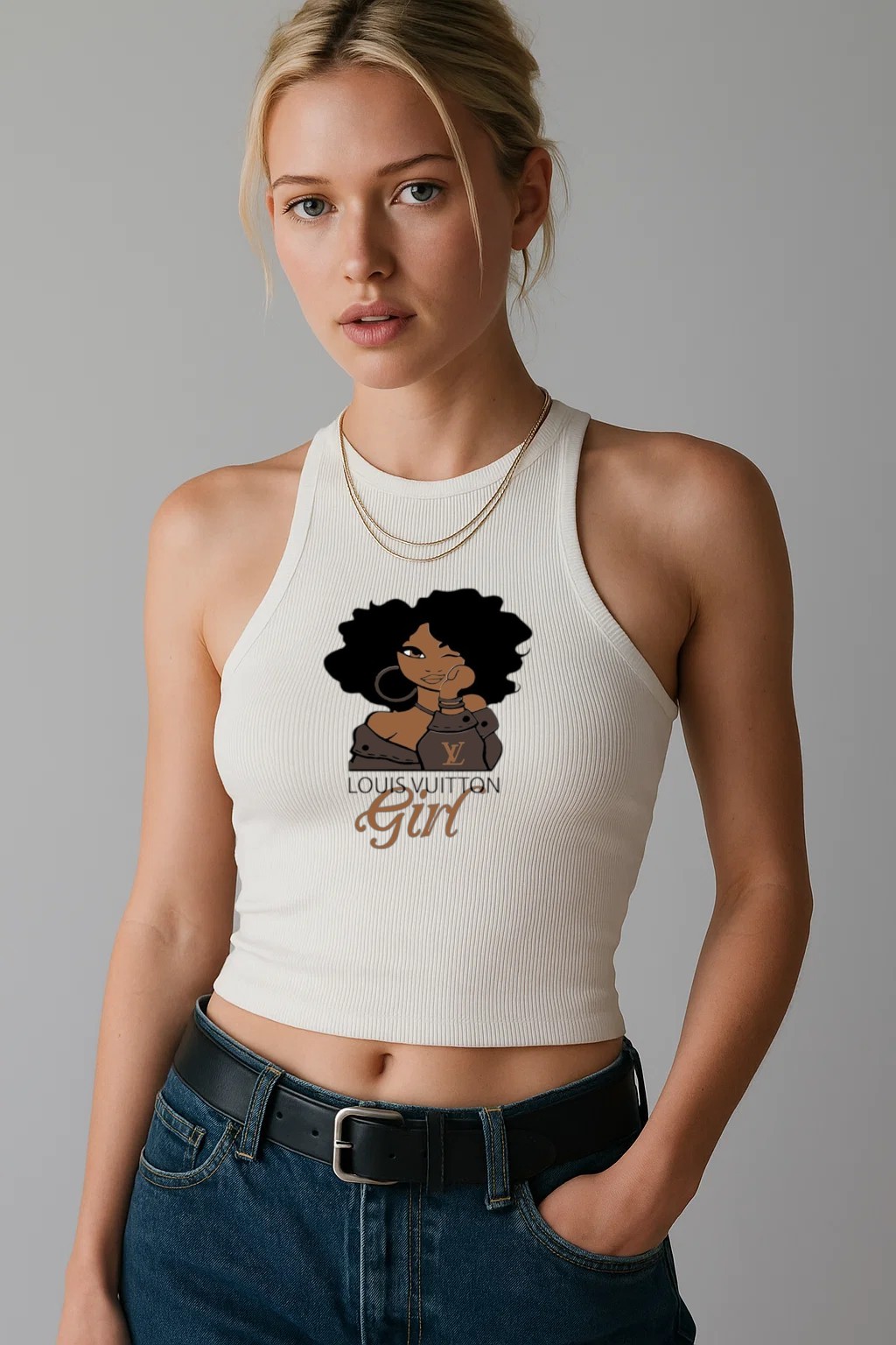 Louis Vuitton Girl White Luxury Brand Premium Women's Tank Tops Special Fashion Collection Outfit For Women