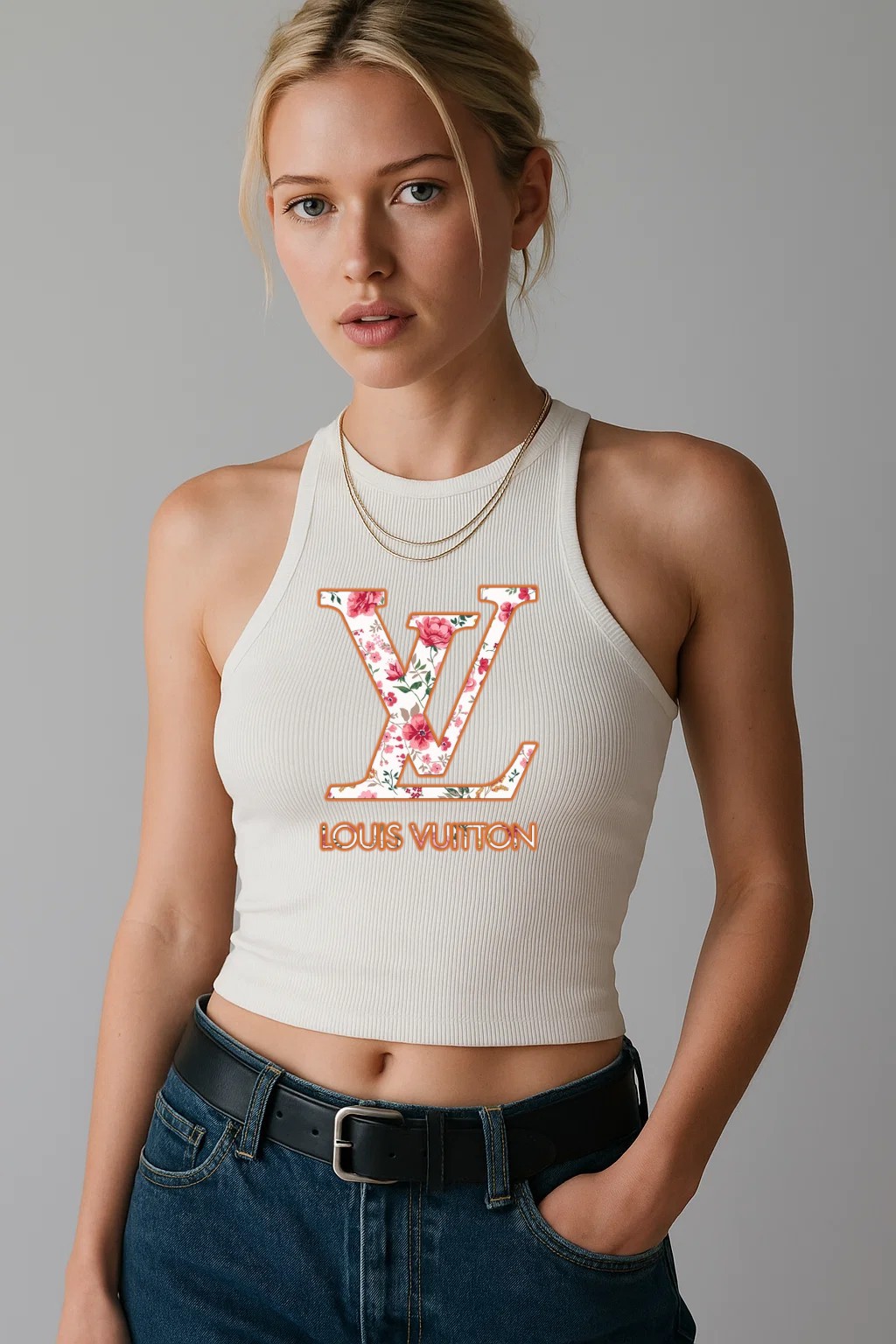 Louis Vuitton LV Flowers White Luxury Brand Premium Women's Tank Tops Special Fashion Collection Outfit For Women