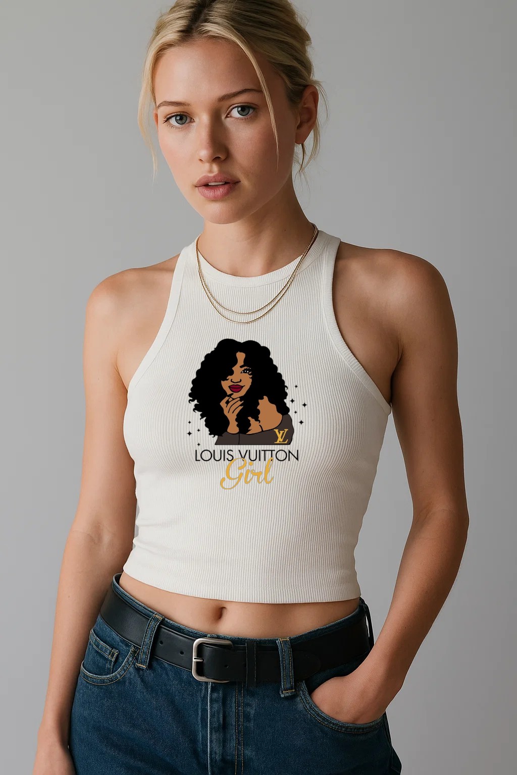 Louis Vuitton Girl Logo Luxury Brand Premium Women's Tank Tops Special Fashion Collection Outfit For Women