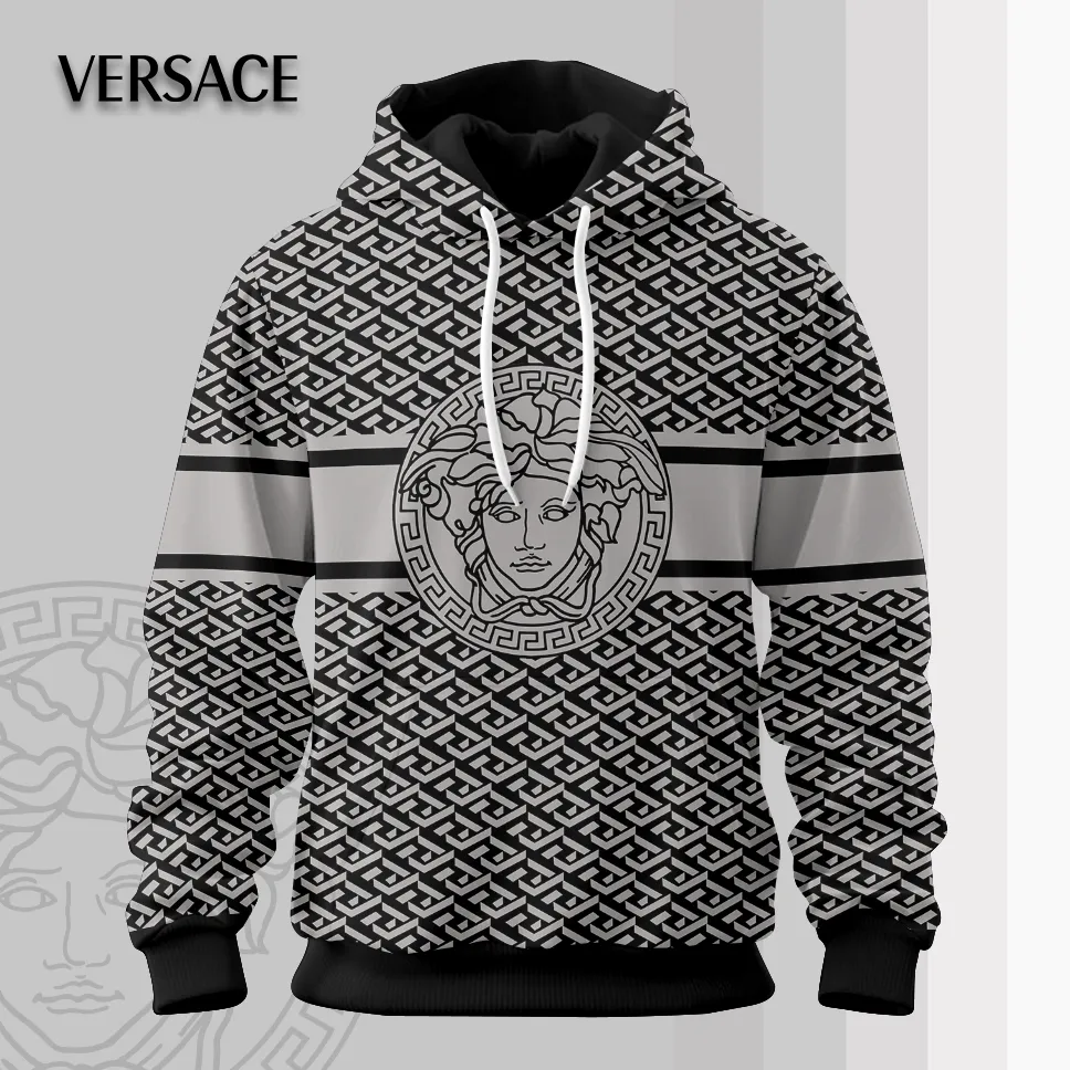 Versace Medusa Grey Luxury Brand Premium Unisex Hoodie Special Fashion Collection Style Outfit For Men Women