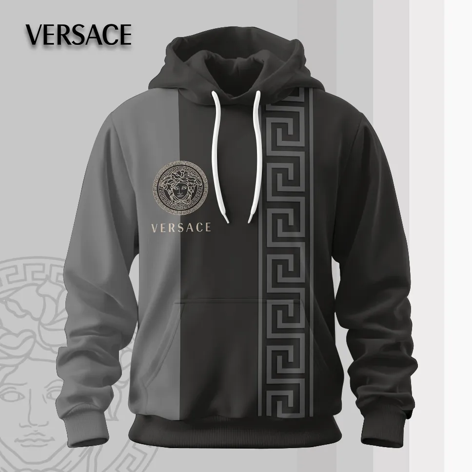 Versace Medusa Pattern Grey Luxury Brand Premium Unisex Hoodie Special Fashion Collection Style Outfit For Men Women