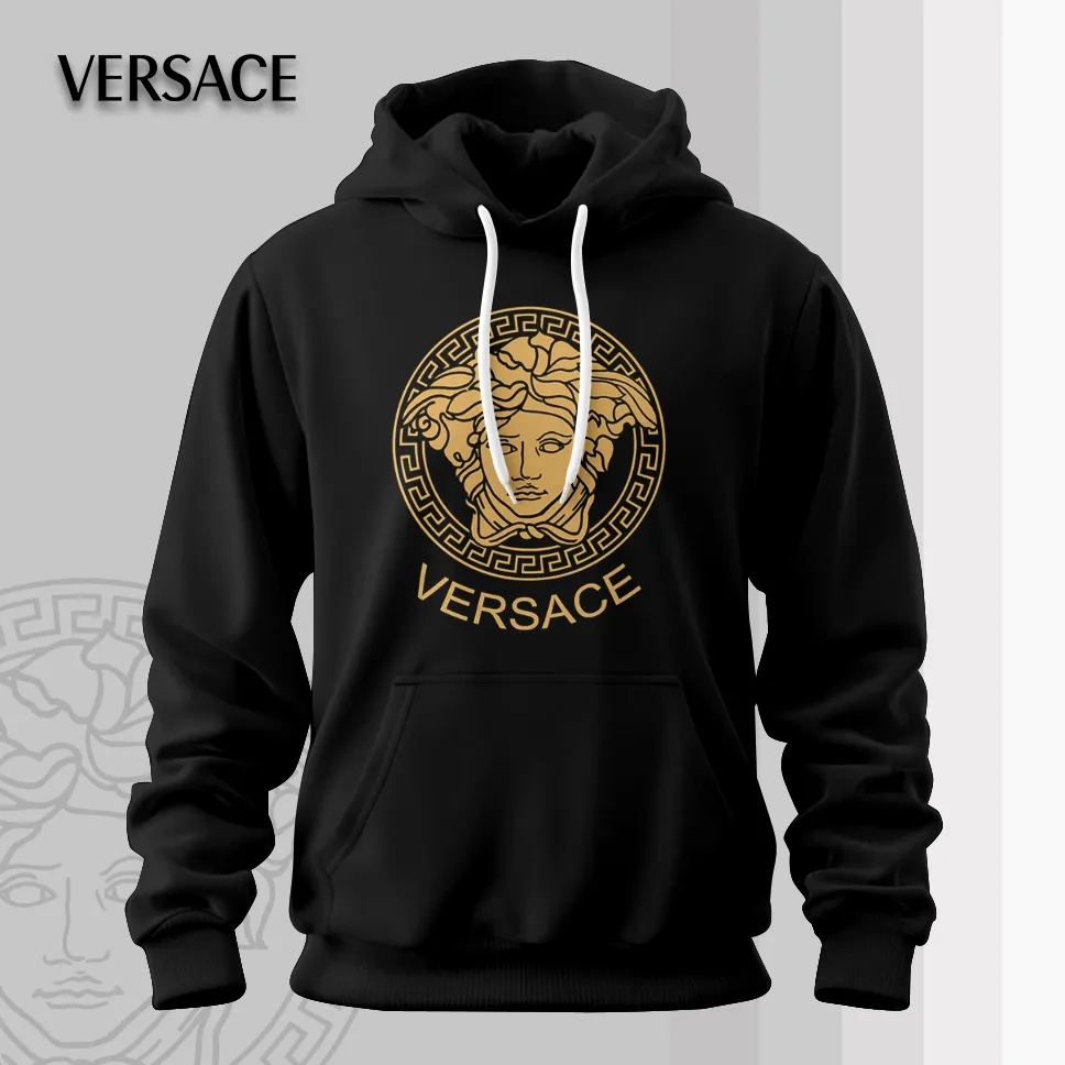 Versace Logo Medusa Black Luxury Brand Premium Unisex Hoodie Special Fashion Collection Style Outfit For Men Women