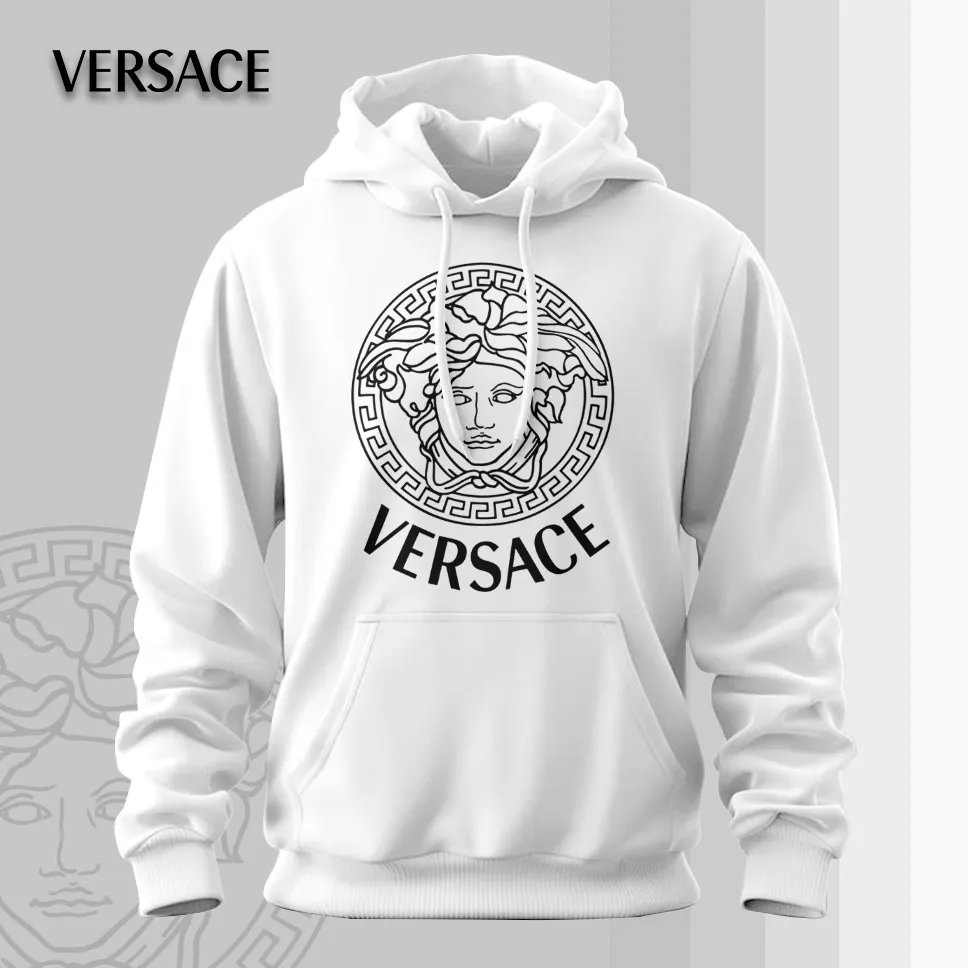 Versace Logo Medusa White Luxury Brand Premium Unisex Hoodie Special Fashion Collection Style Outfit For Men Women