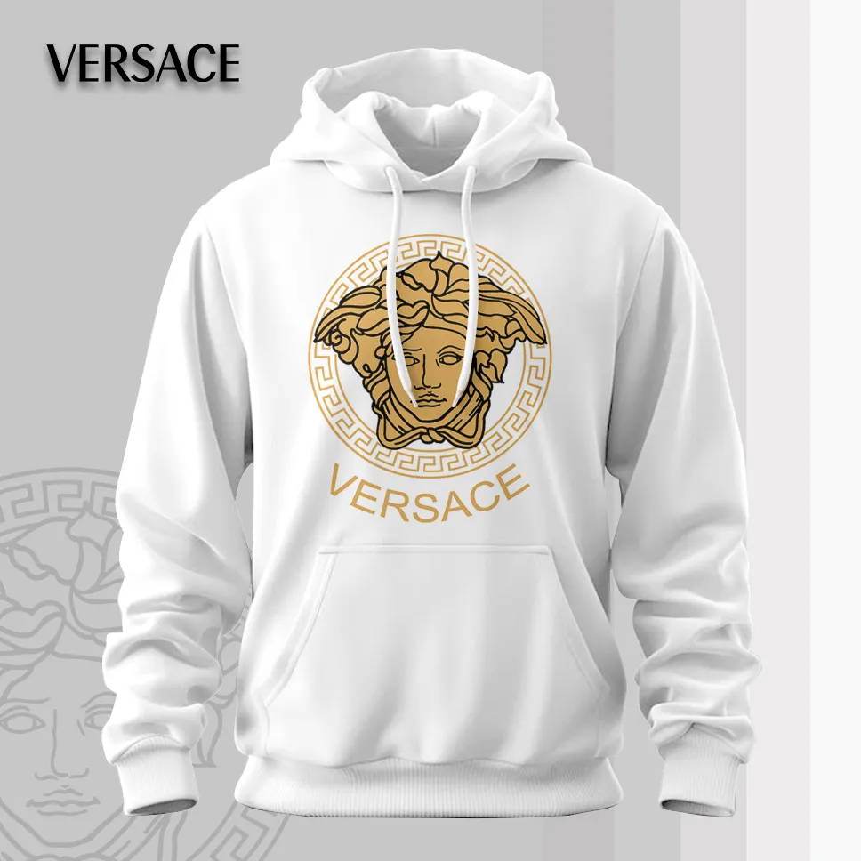 Versace Gold Medusa White Luxury Brand Premium Unisex Hoodie Special Fashion Collection Style Outfit For Men Women