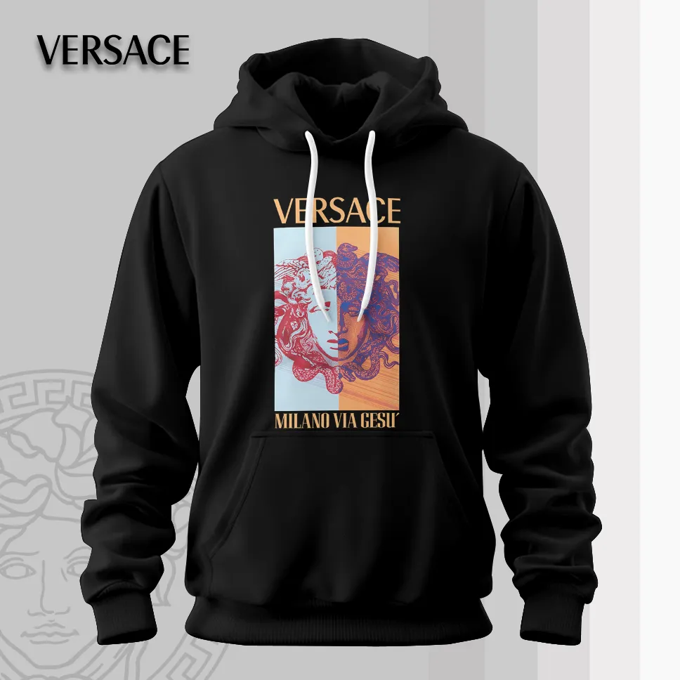 Versace Milano Medusa Black Luxury Brand Premium Unisex Hoodie Fashion Collection Style Outfit For Men Women