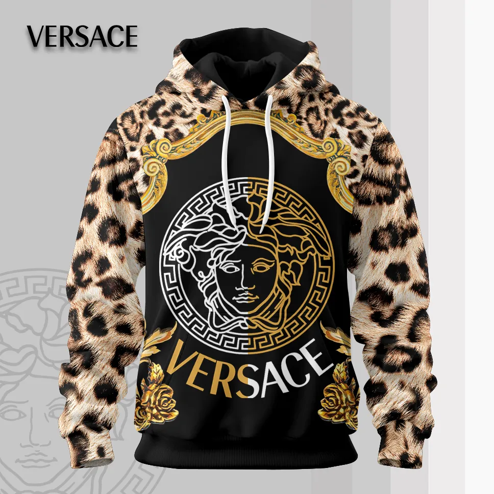 Versace Medusa Leopard Pattern Luxury Brand Premium Unisex Hoodie Fashion Collection Style Outfit For Men Women