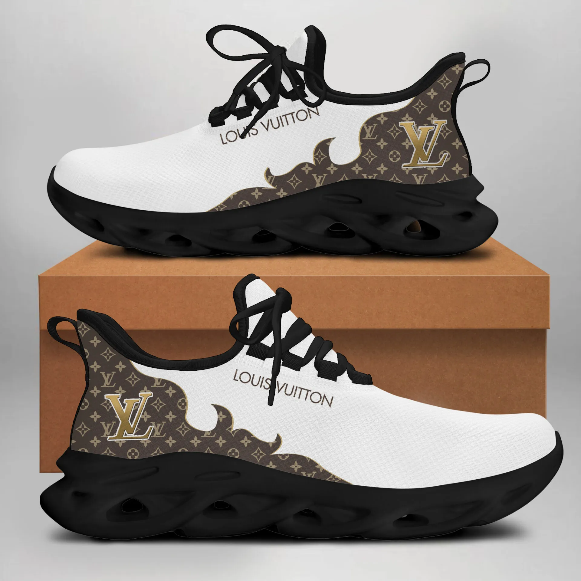 Louis Vuitton White Brown Luxury Brand Premium Max Soul Shoes Fashion Style Limited Collection For Men Women