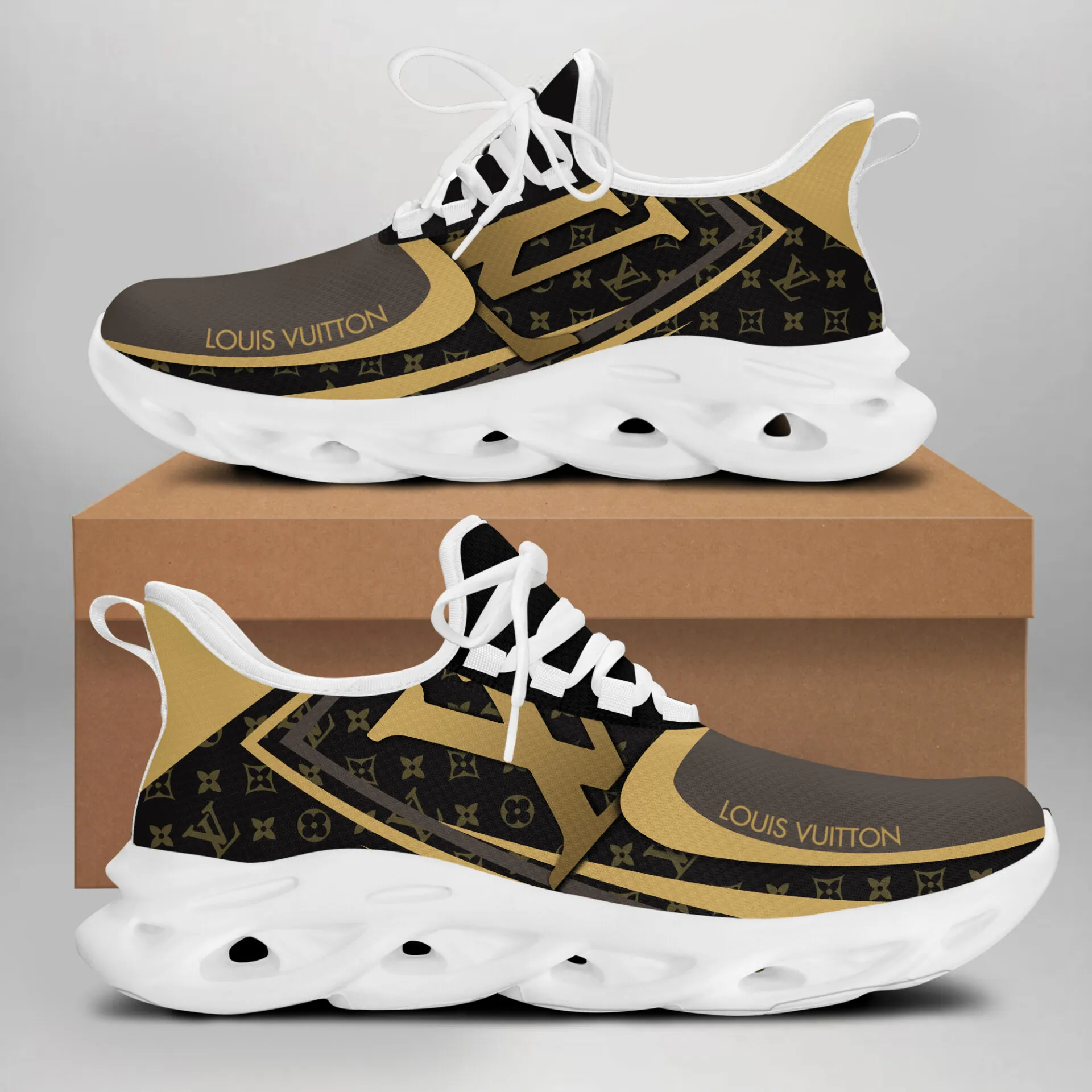 Louis Vuitton LV Logo Black Brown Luxury Brand Premium Max Soul Shoes Fashion Style Limited Collection For Men Women