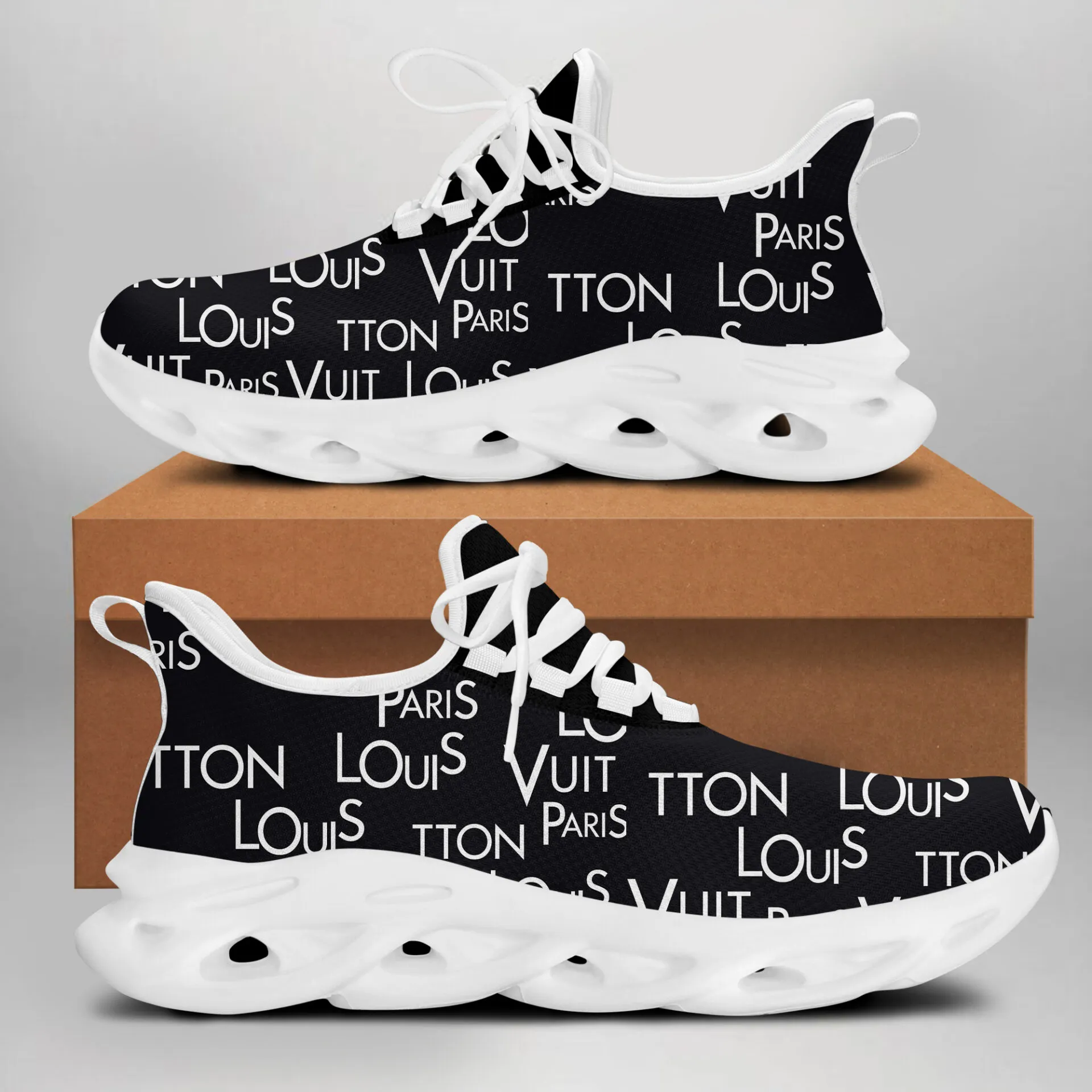Louis Vuitton LV Black Logo Luxury Brand Premium Max Soul Shoes Fashion Style Limited Collection For Men Women
