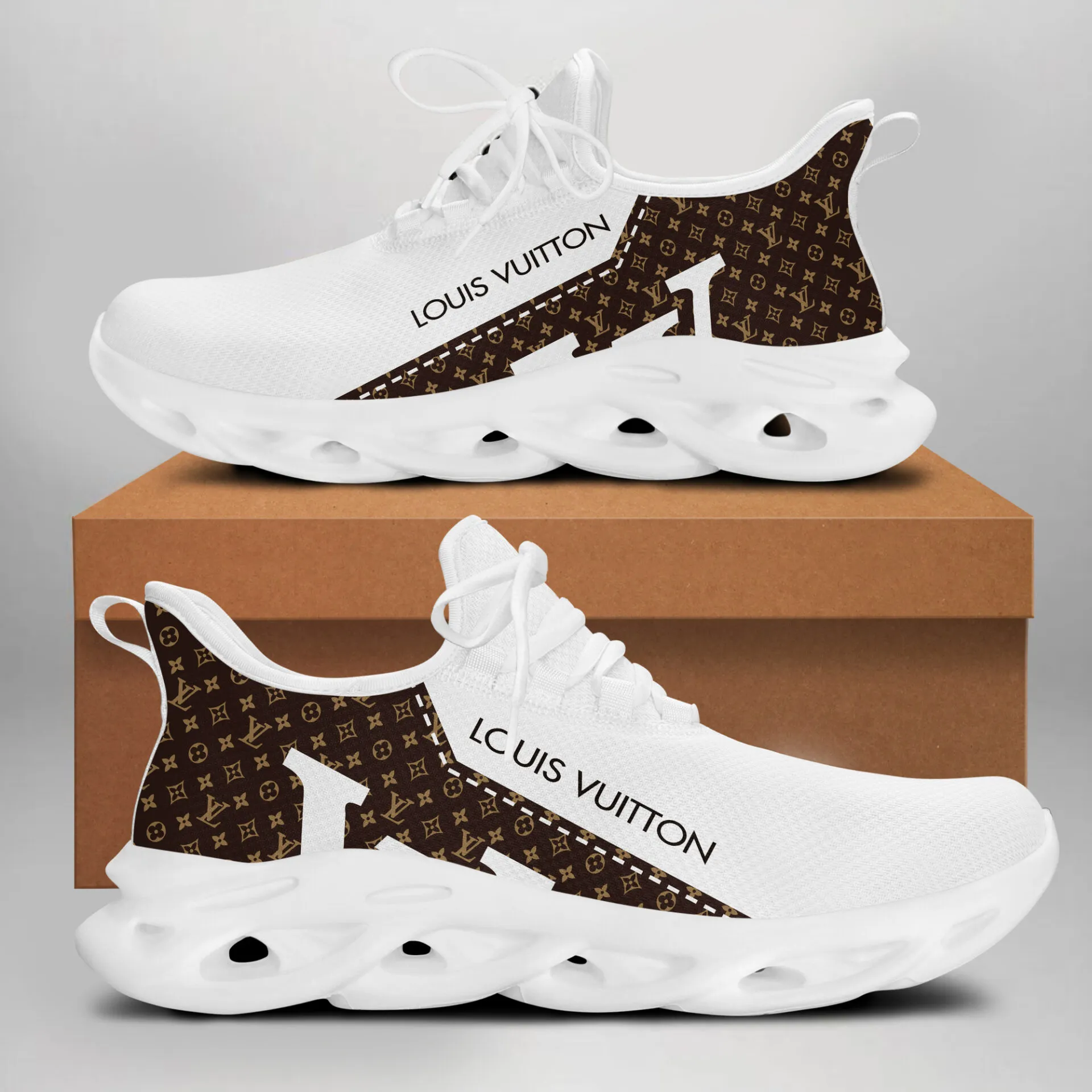 Louis Vuitton LV White Brown Luxury Brand Premium Max Soul Shoes Fashion Style Limited Collection For Men Women