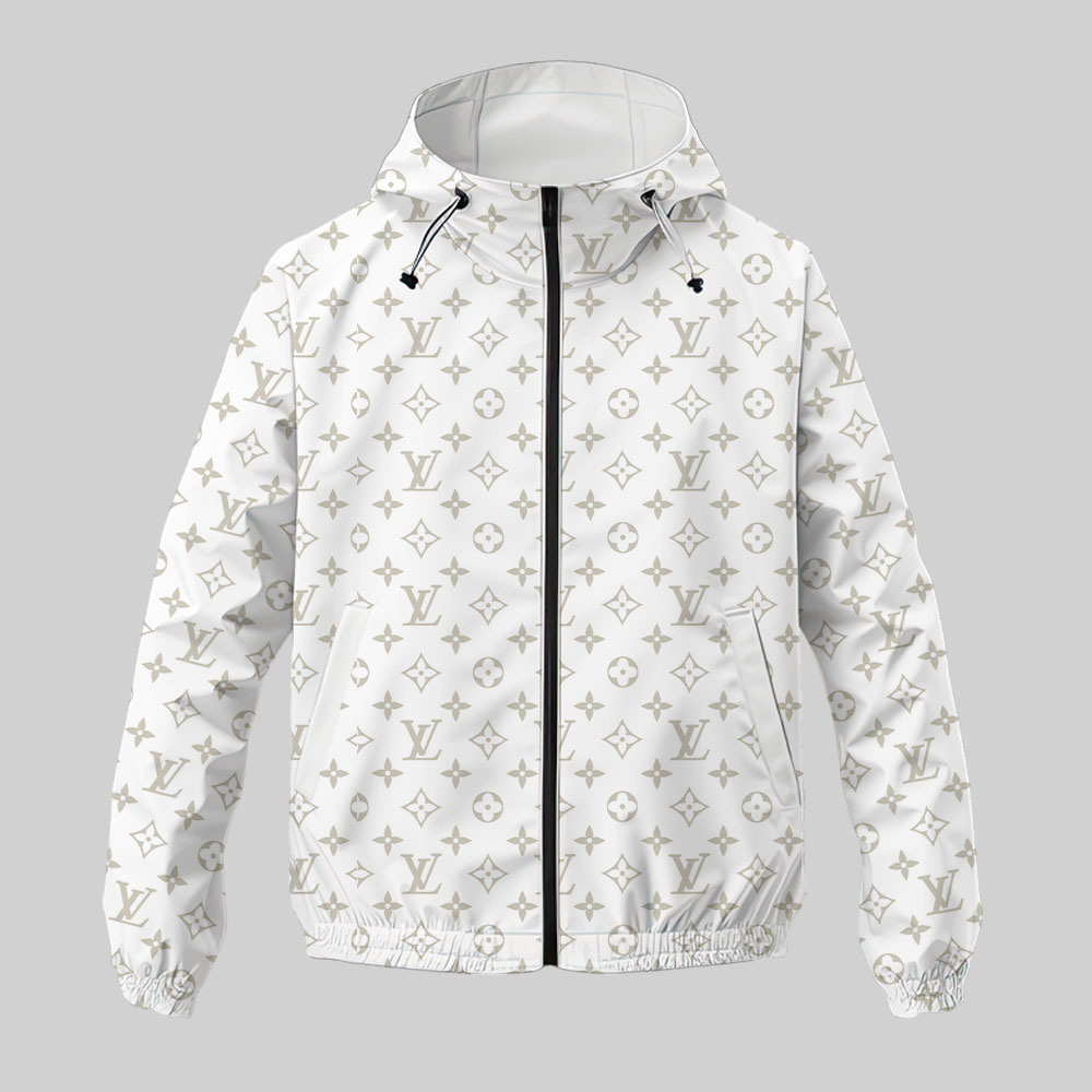 Louis Vuitton LV White Luxury Brand Premium Windbreaker Jacket Fashion Style Special Collection Outfits For Men Women