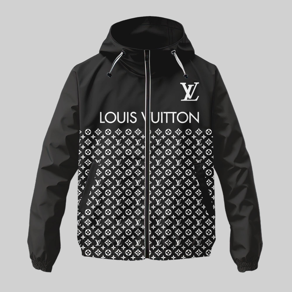 Louis Vuitton LV Black Luxury Brand Premium Windbreaker Jacket Fashion Style Special Collection Outfits For Men Women