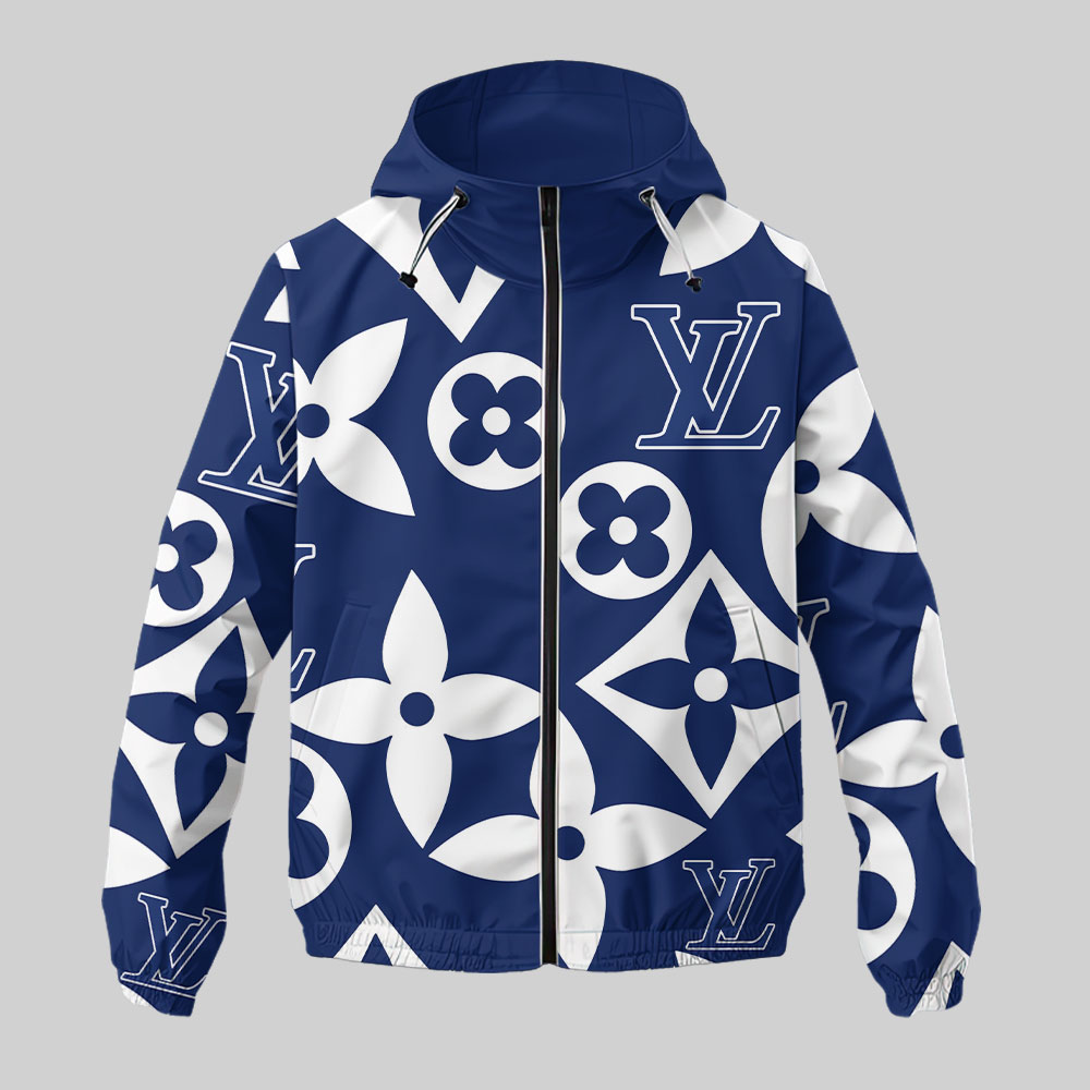 Louis Vuitton LV Blue Luxury Brand Premium Windbreaker Jacket Fashion Style Special Collection Outfits For Men Women