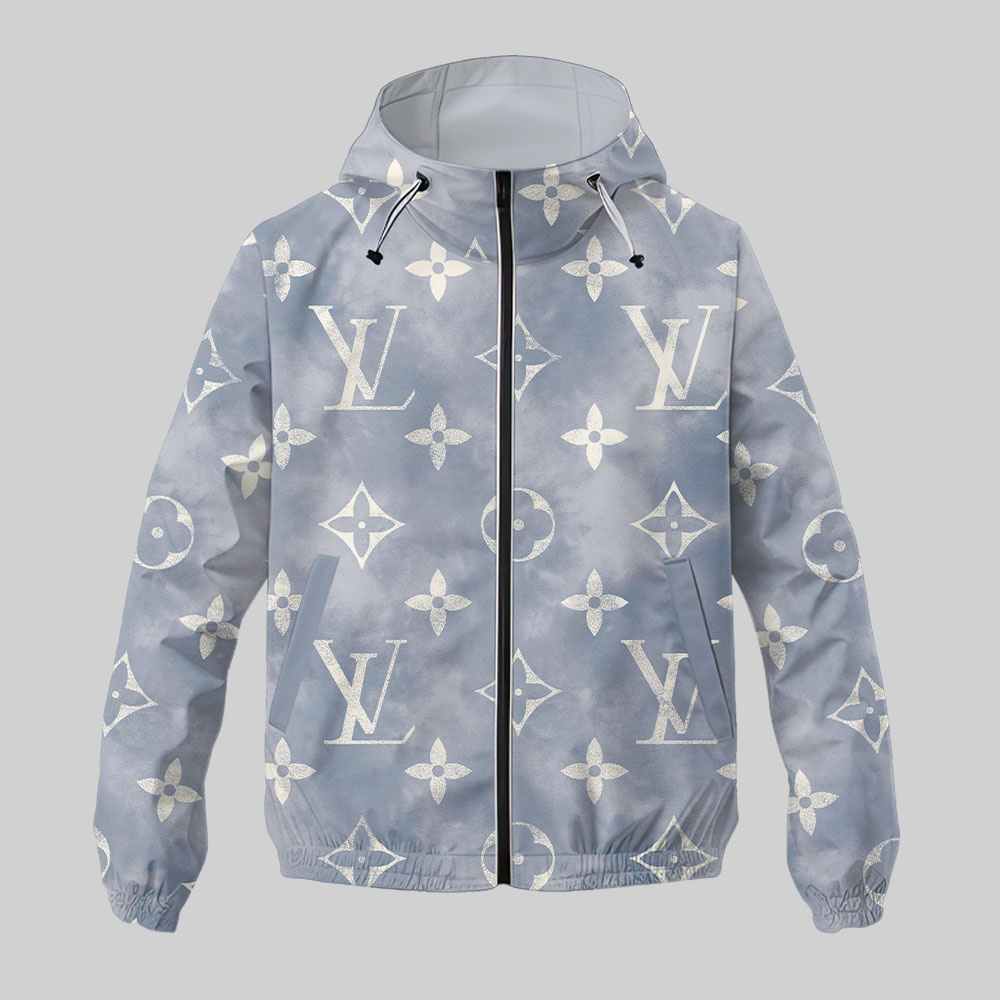 Louis Vuitton LV Light Grey Pattern Luxury Brand Premium Windbreaker Jacket Fashion Style Special Collection Outfits For Men Women