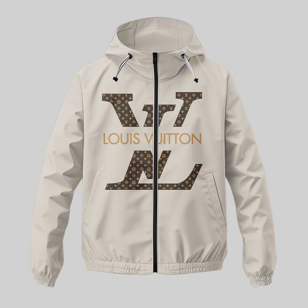 Louis Vuitton LV Brown Logo Pattern Luxury Brand Premium Windbreaker Jacket Fashion Style Special Collection Outfits For Men Women