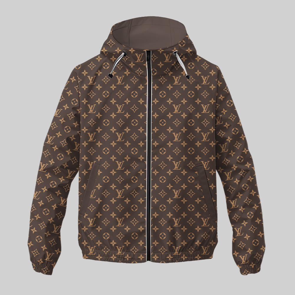 Louis Vuitton LV Brown Logo Luxury Brand Premium Windbreaker Jacket Fashion Style Special Collection Outfits For Men Women