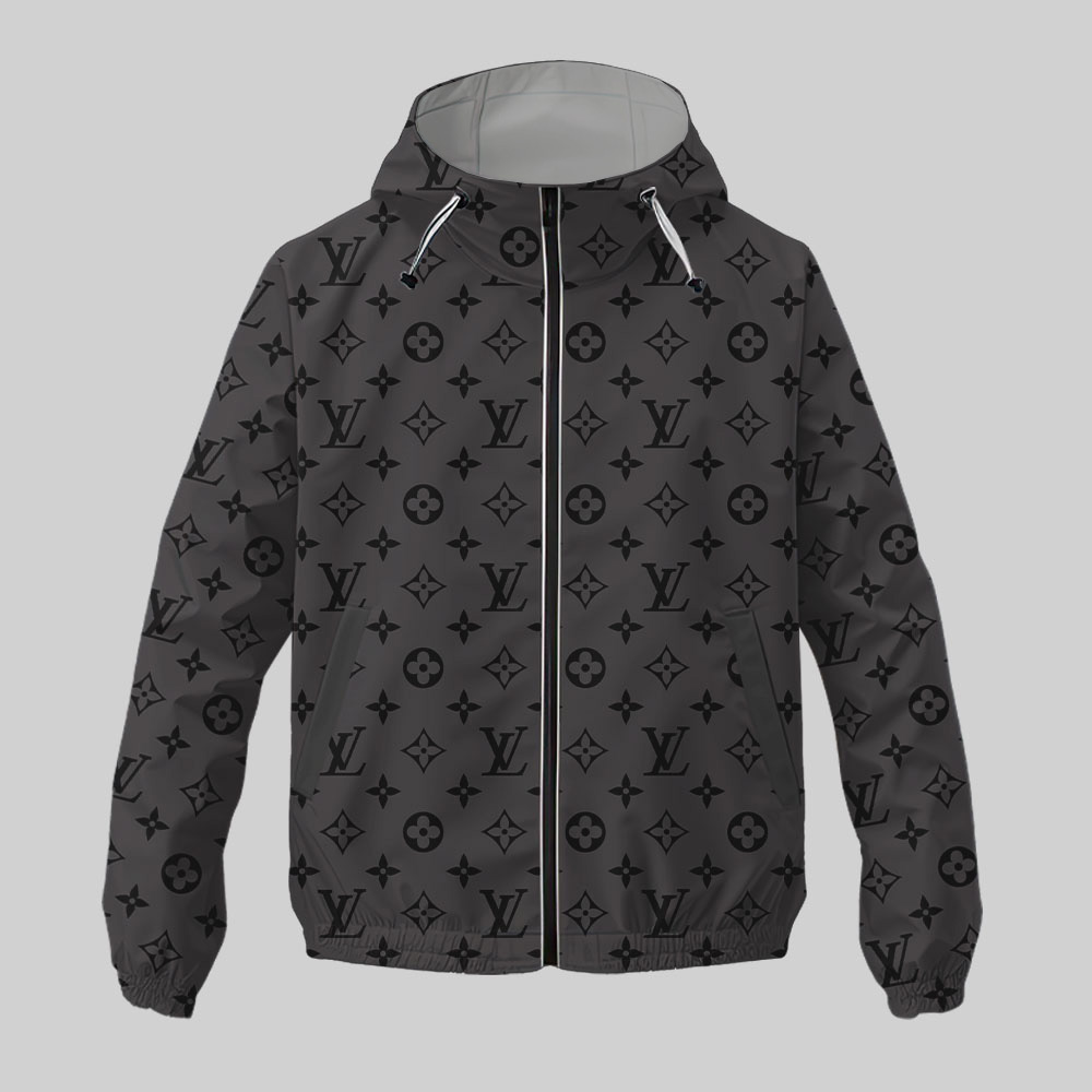 Louis Vuitton Grey Luxury Brand Premium Windbreaker Jacket Fashion Style Special Collection Outfits For Men Women