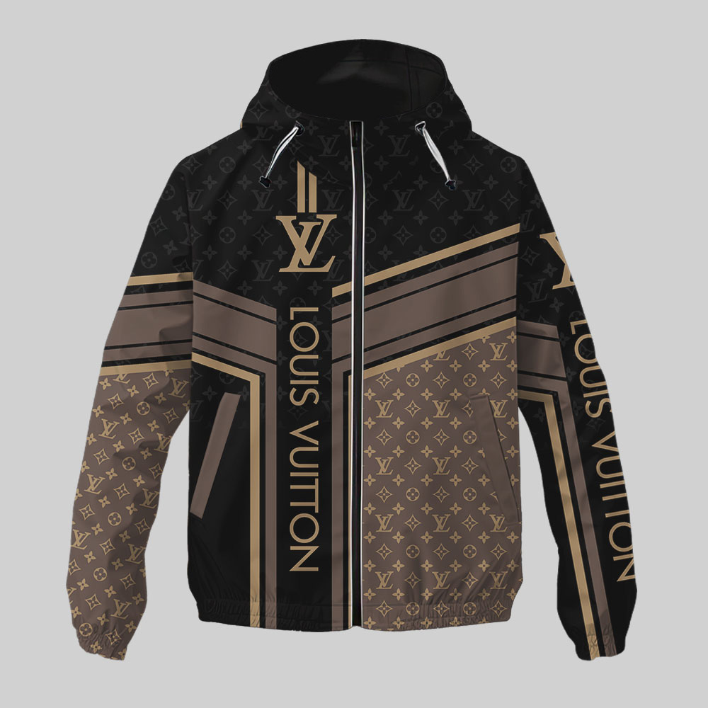 Louis Vuitton Black Brown Luxury Brand Premium Windbreaker Jacket Fashion Style Special Collection Outfits For Men Women