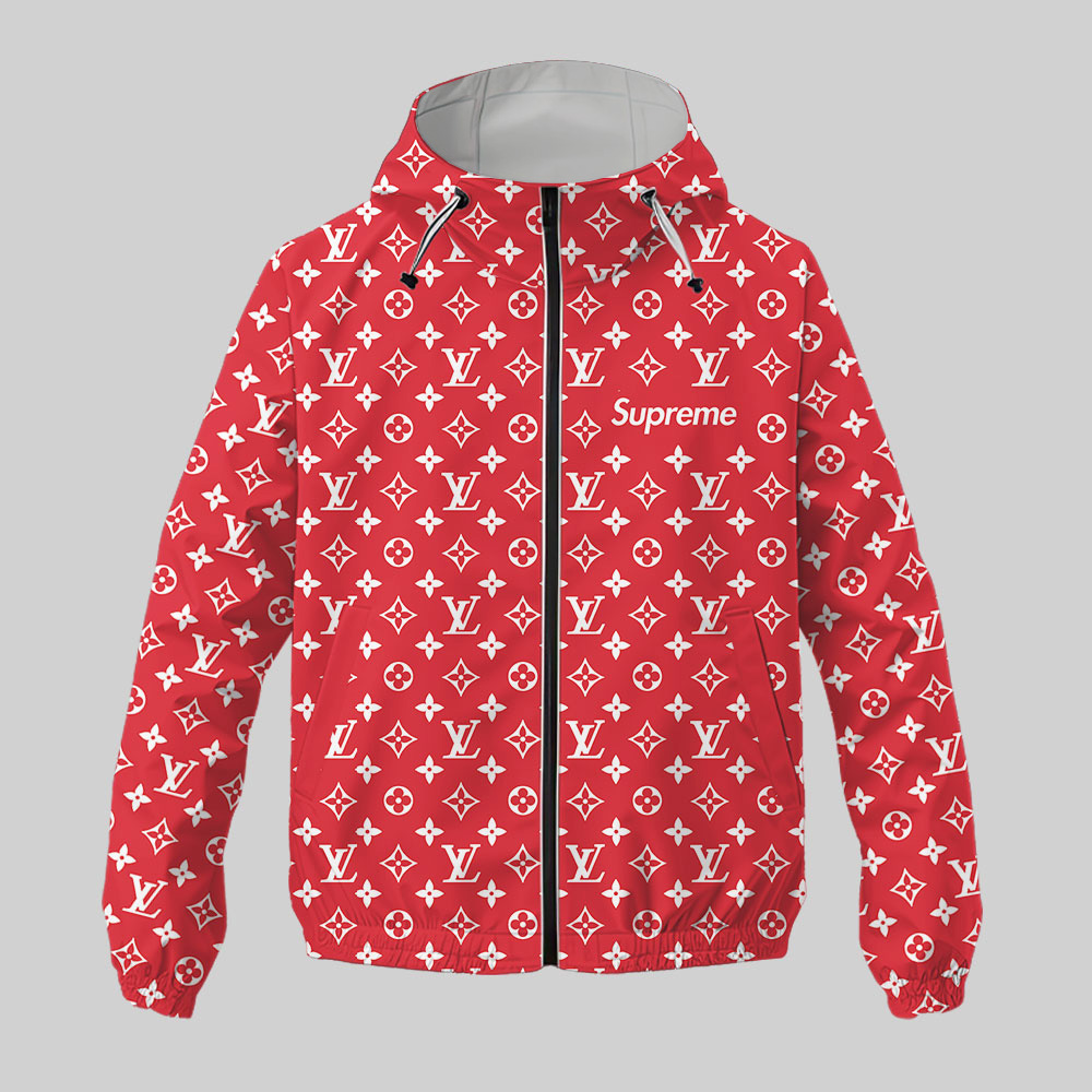 Louis Vuitton LV Red Luxury Brand Premium Windbreaker Jacket Fashion Style Special Collection Outfits For Men Women