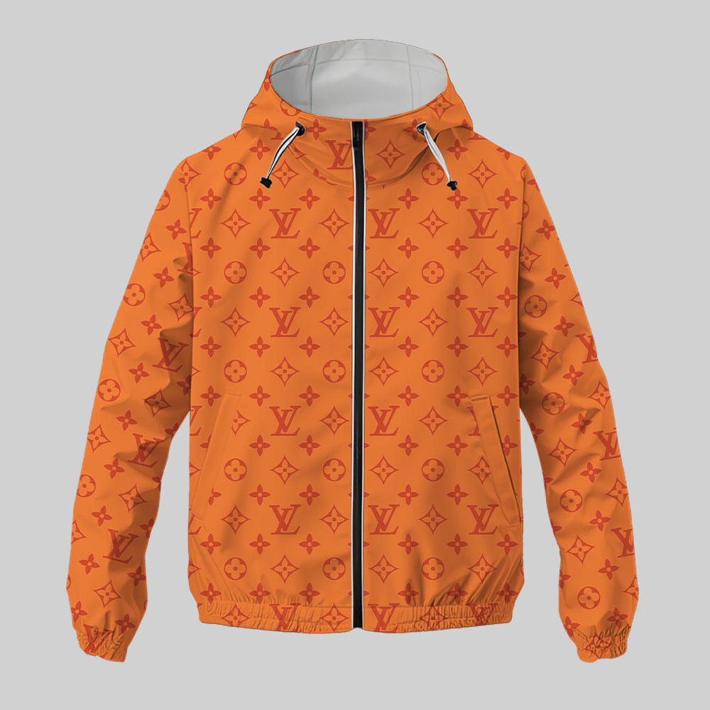 Louis Vuitton LV Orange Luxury Brand Premium Windbreaker Jacket Fashion Style Special Collection Outfits For Men Women