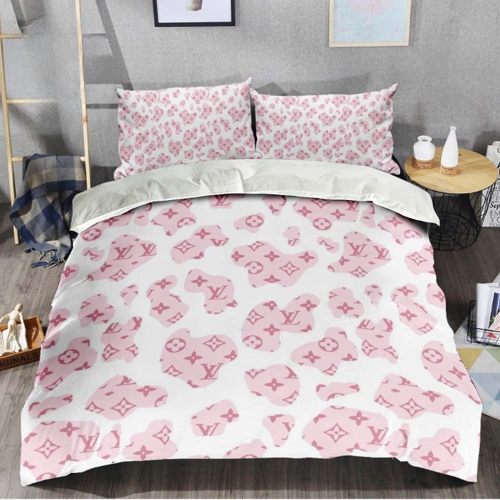 Louis Vuitton Dairy Cow Print Pink Monogram In White Background Luxury Brand Premium Bedding Set Fashion Style Special Home Decor Collection