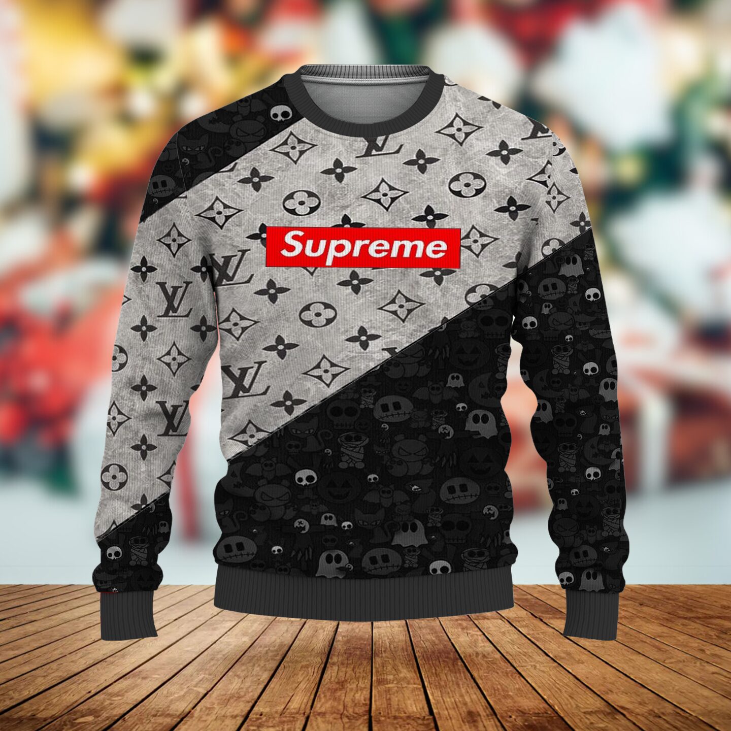 Louis Vuitton Supreme Black Grey Luxury Brand Premium Sweatshirt Sweater Fashion Style Special Outfit For Men Women