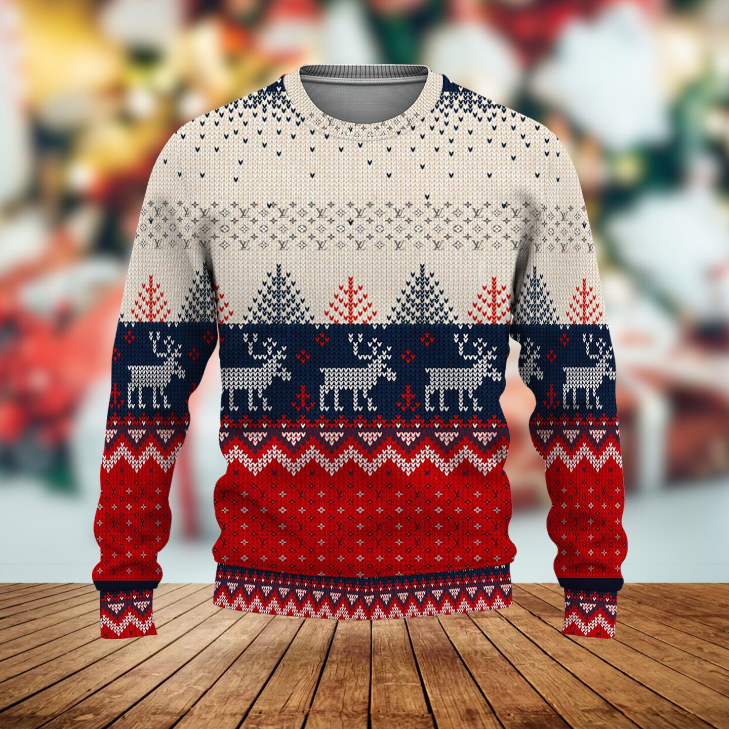 Louis Vuitton Xmas Pattern Luxury Brand Premium Sweatshirt Sweater Fashion Style Special Outfit For Men Women