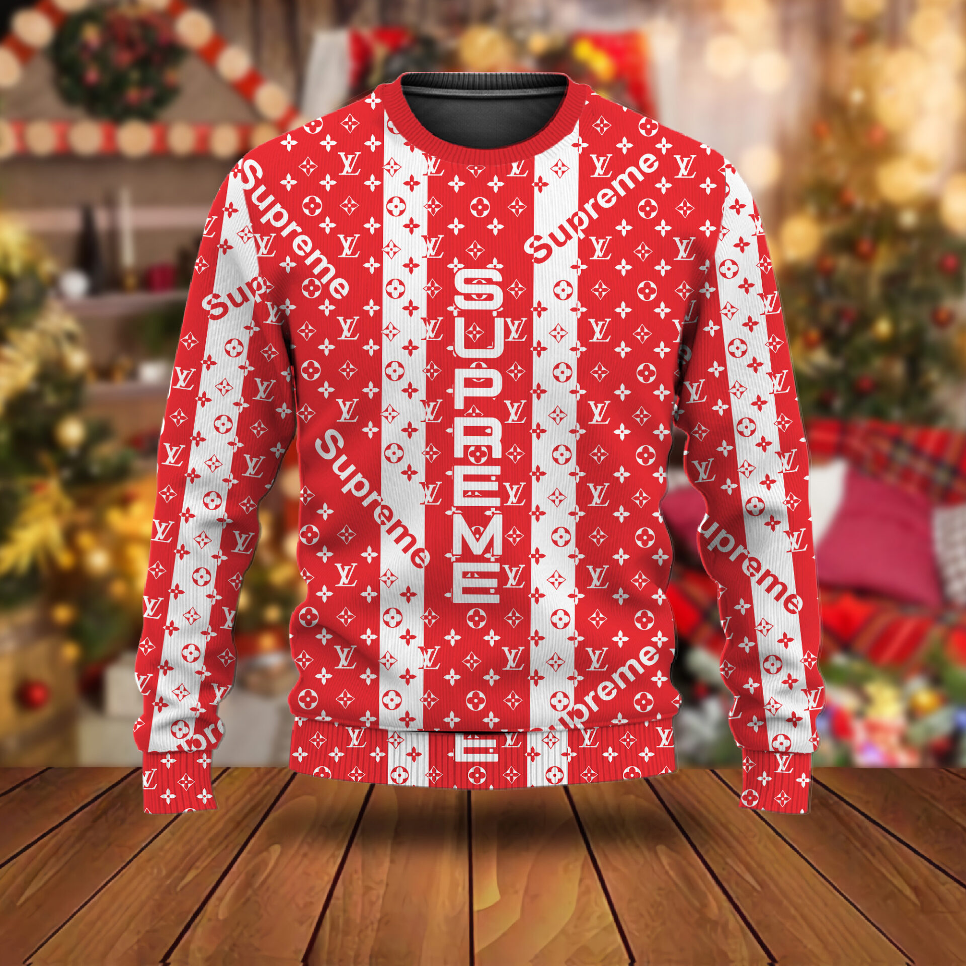Louis Vuitton Supreme Red White Luxury Brand Premium Sweatshirt Sweater Fashion Style Special Outfit For Men Women