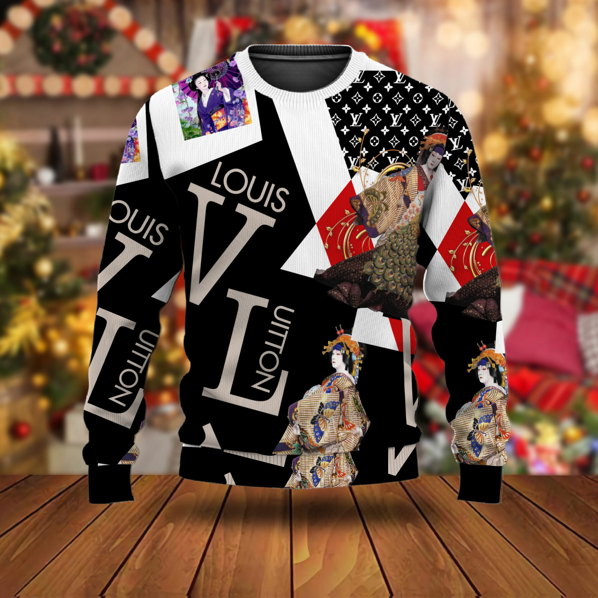 Louis Vuitton Pattern Black Luxury Brand Premium Sweatshirt Sweater Fashion Style Special Outfit For Men Women
