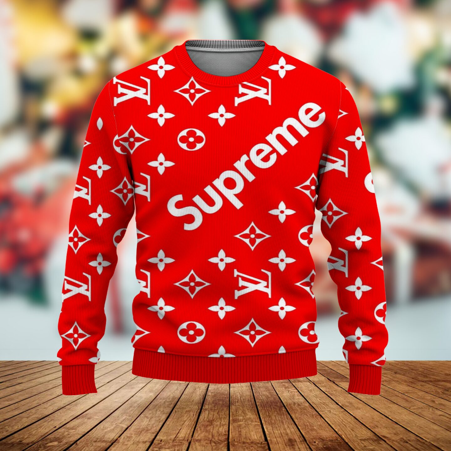 Louis Vuitton Supreme Red Luxury Brand Premium Sweatshirt Sweater Fashion Style Special Outfit For Men Women