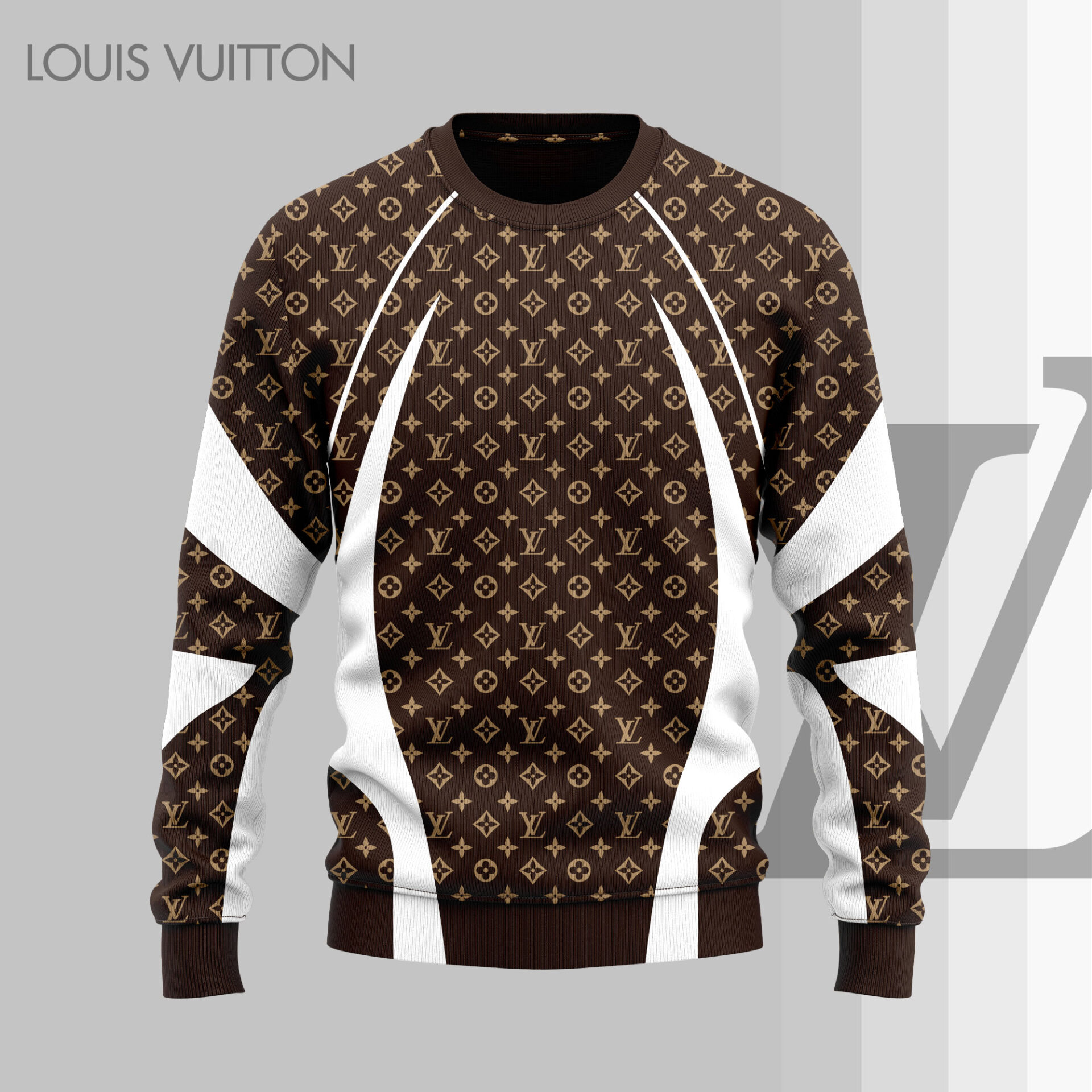 Louis Vuitton LV Brown White Luxury Brand Premium Sweatshirt Sweater Fashion Style Special Outfit For Men Women