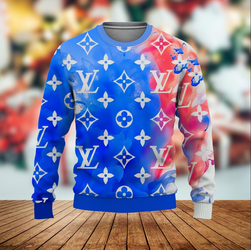 Louis Vuitton LV Red Blue Luxury Brand Premium Sweatshirt Sweater Fashion Style Special Outfit For Men Women