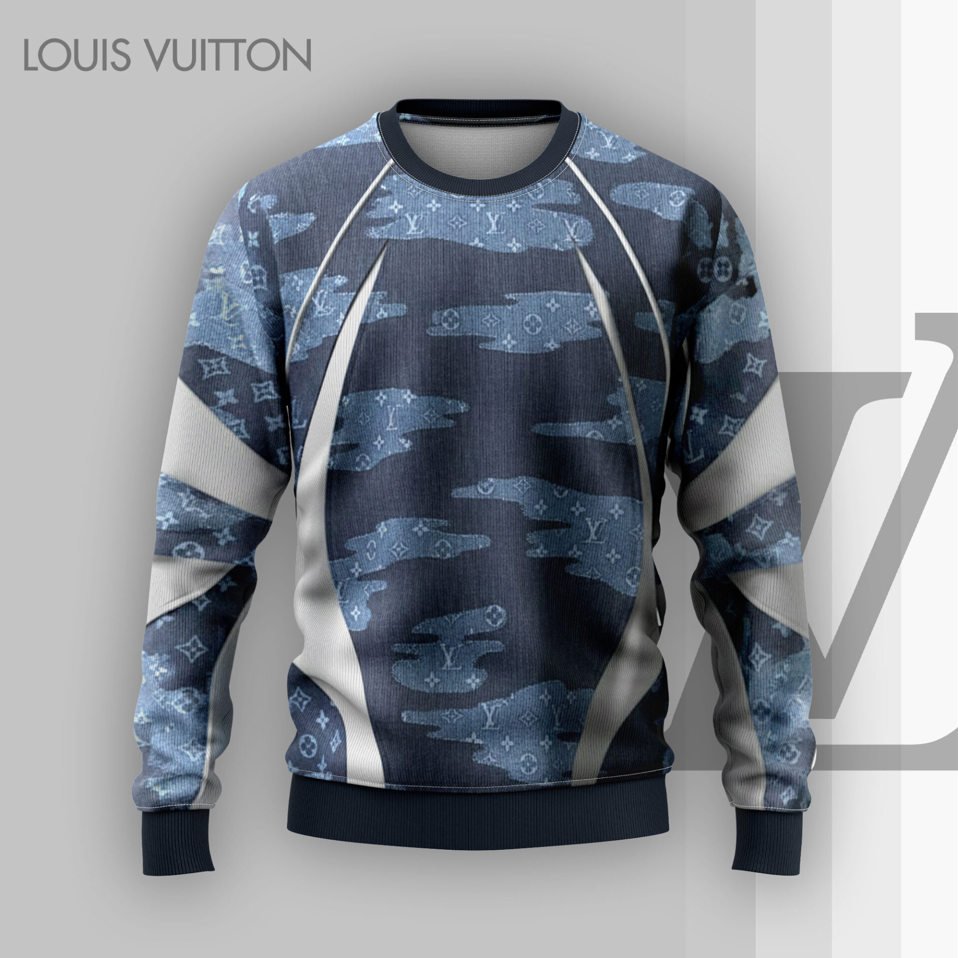 Louis Vuitton LV Blue Luxury Brand Premium Sweatshirt Sweater Fashion Style Special Collection Outfit For Men Women