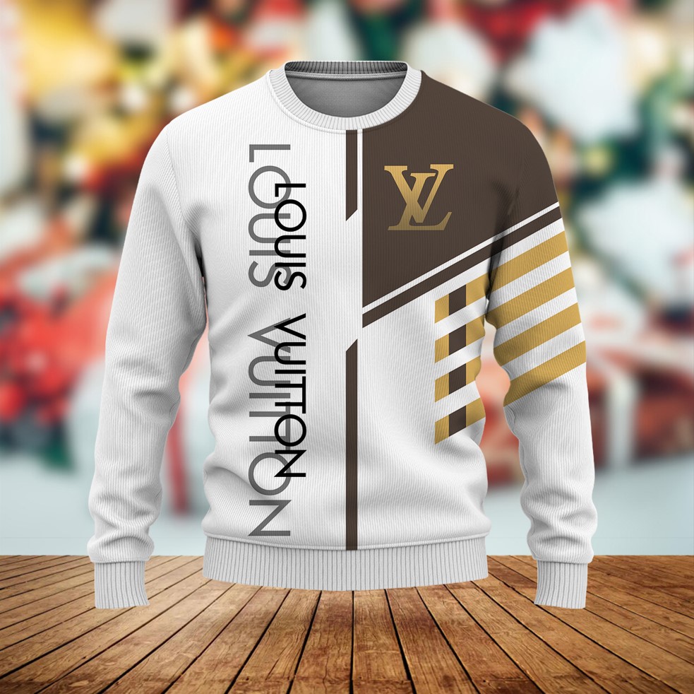 Louis Vuitton LV Paris Brown White Luxury Brand Premium Sweatshirt Sweater Fashion Style Special Collection Outfit For Men Women