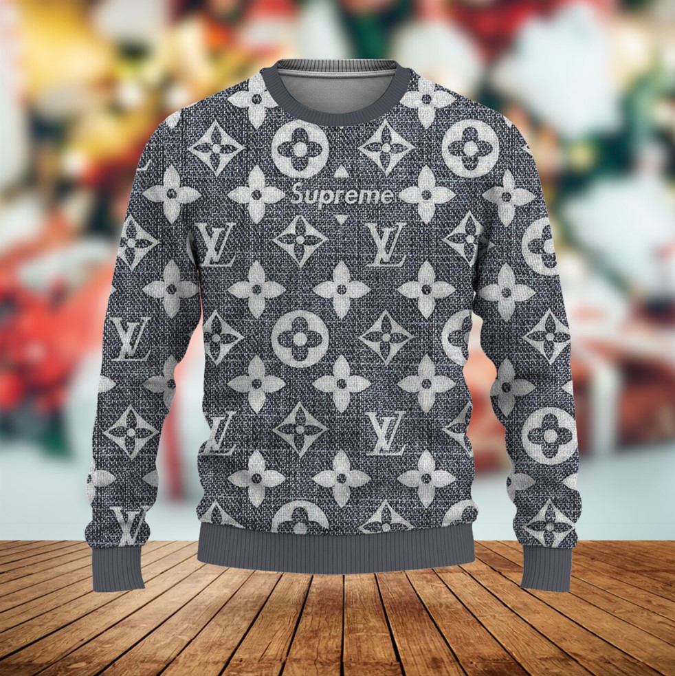 Louis Vuitton Supreme Paris Grey Luxury Brand Premium Sweatshirt Sweater Fashion Style Special Collection Outfit For Men Women