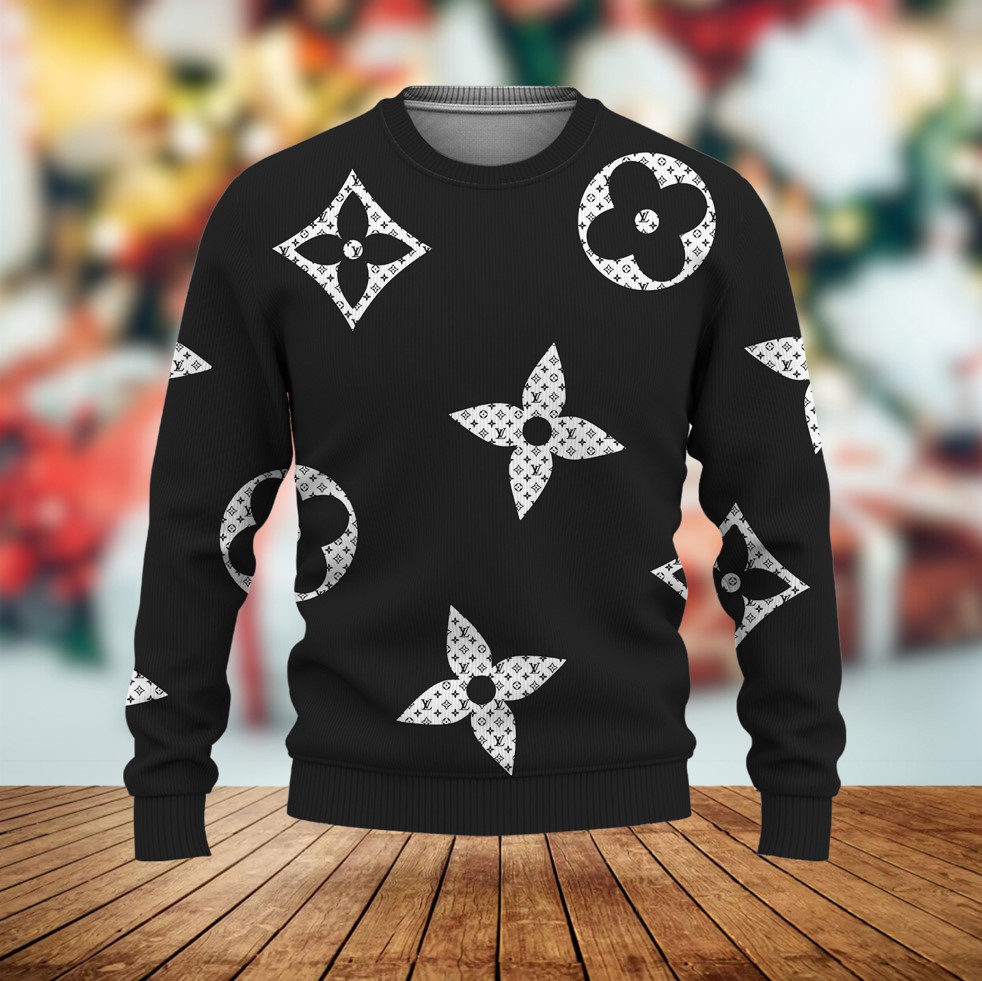 Louis Vuitton LV Paris White Pattern Black Luxury Brand Premium Sweatshirt Sweater Fashion Style Special Collection Outfit For Men Women