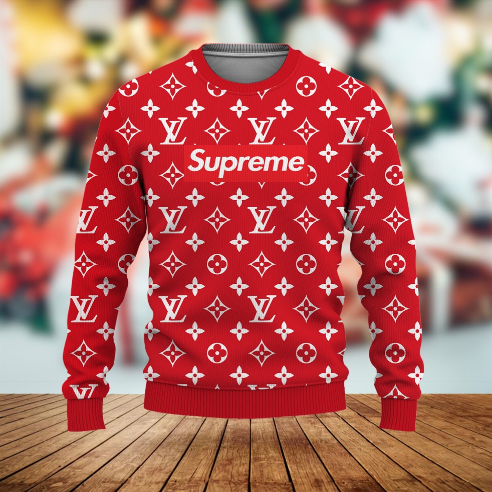 Louis Vuitton Supreme Paris Red Luxury Brand Premium Sweatshirt Sweater Fashion Style Special Collection Outfit For Men Women