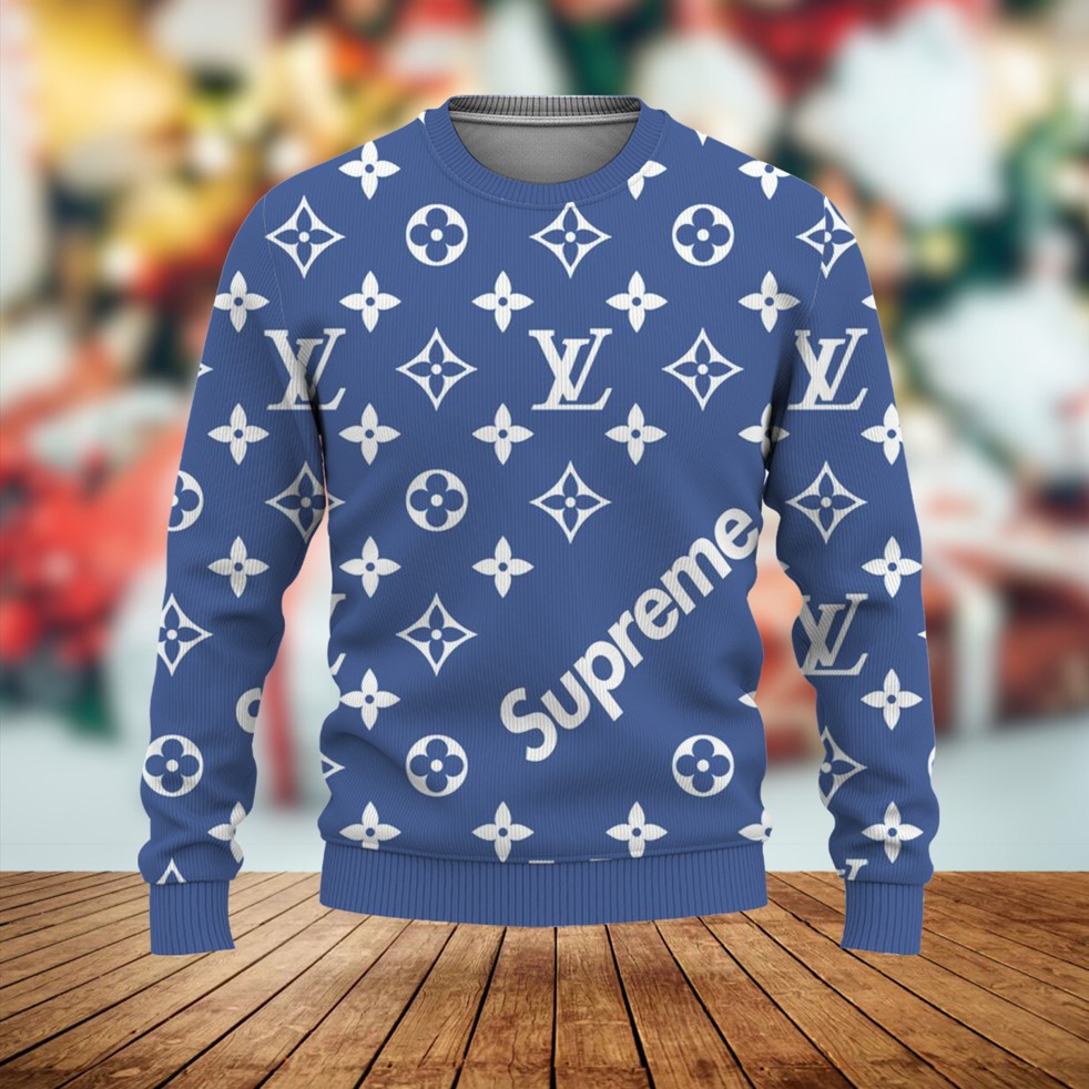 Louis Vuitton Supreme Paris Blue Luxury Brand Premium Sweatshirt Sweater Fashion Style Special Collection Outfit For Men Women