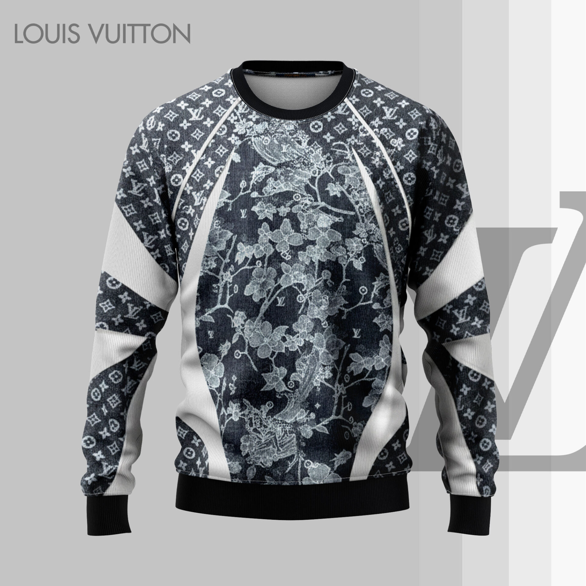Louis Vuitton LV Grey Luxury Brand Premium Sweatshirt Sweater Fashion Style Special Collection Outfits For Men Women