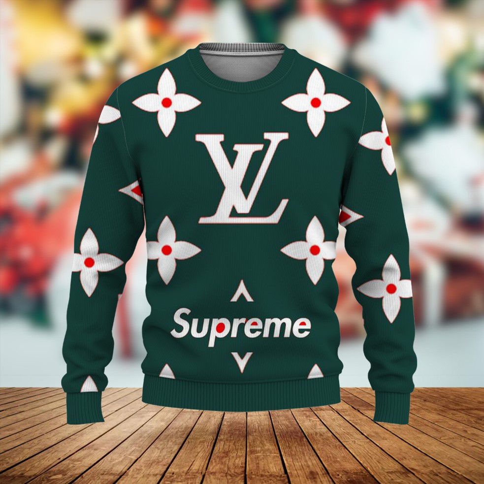 Louis Vuitton Supreme Green Luxury Brand Premium Sweatshirt Sweater Fashion Style Special Collection Outfits For Men Women