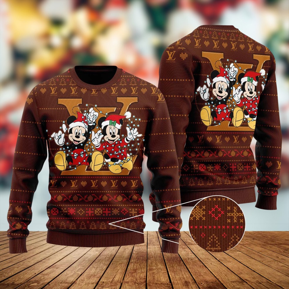 Louis Vuitton LV Micky Christmas Brown Luxury Brand Premium Sweatshirt Sweater Fashion Style Special Collection Outfits For Men Women