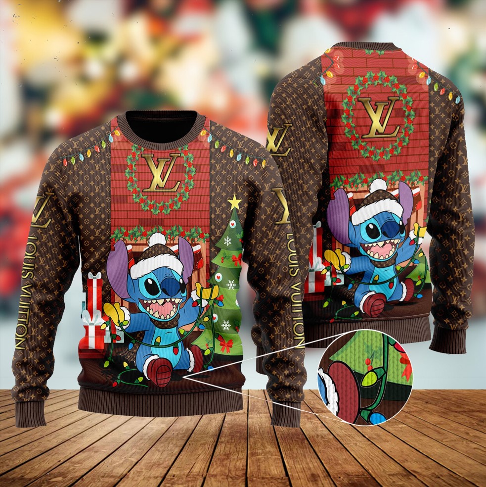 Louis Vuitton LV Stitch Christmas Brown Luxury Brand Premium Sweatshirt Sweater Fashion Style Special Collection Outfits For Men Women
