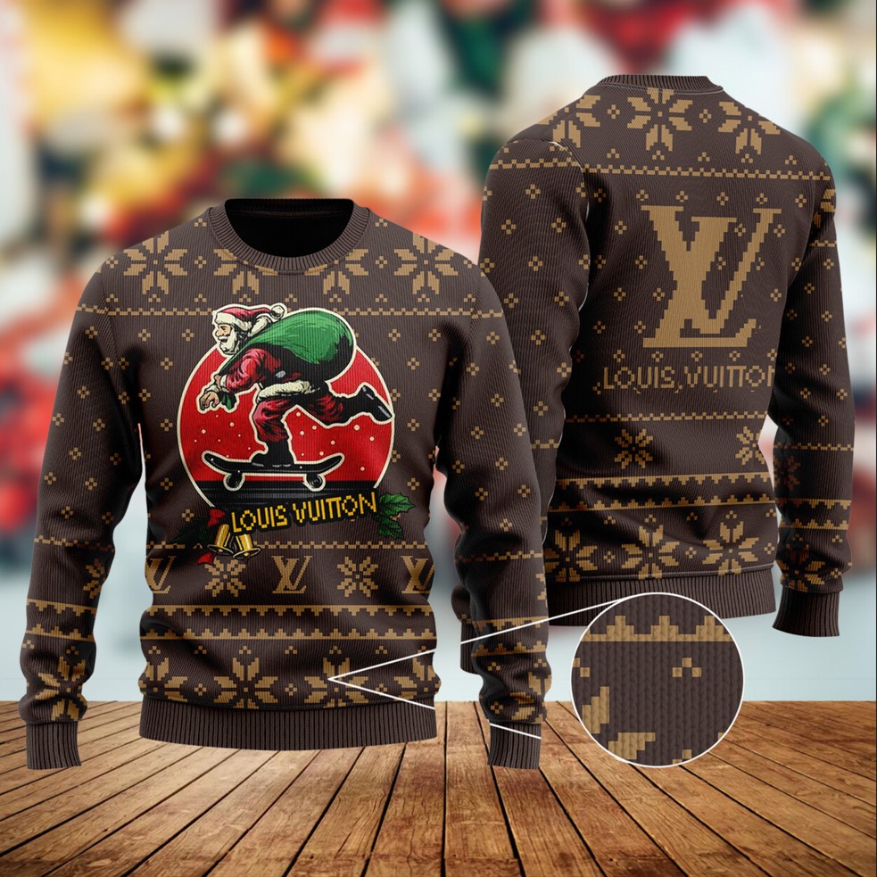 Louis Vuitton LV Santa Claus Christmas Brown Luxury Brand Premium Sweatshirt Sweater Fashion Style Special Collection Outfits For Men Women